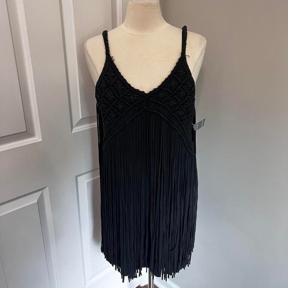 BLACK‎ BOSTON PROPER BOHO FRINGE MIDI DRESS - Picture 1 of 6